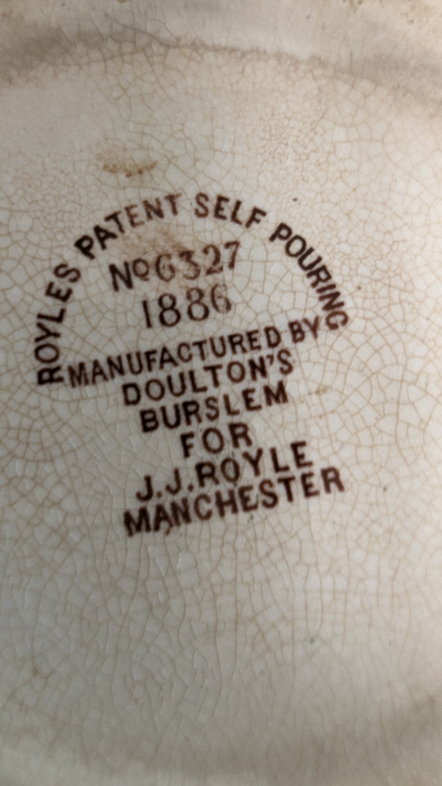 Antique 1800s Royal Doulton 'Royles Patent Self-Pouring' Teapot, No 6327
