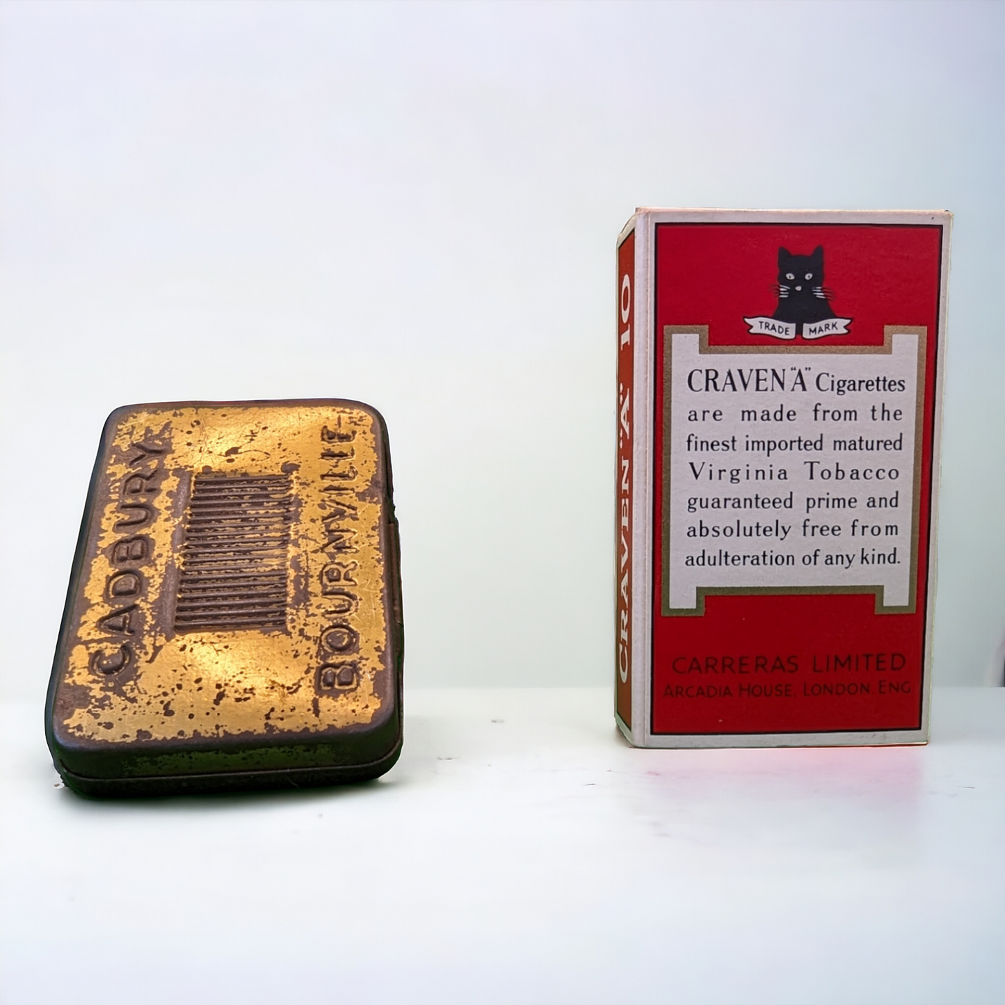Vintage Matchbox and Cigarette Packet - Cadbury's Bournville, Craven "A"