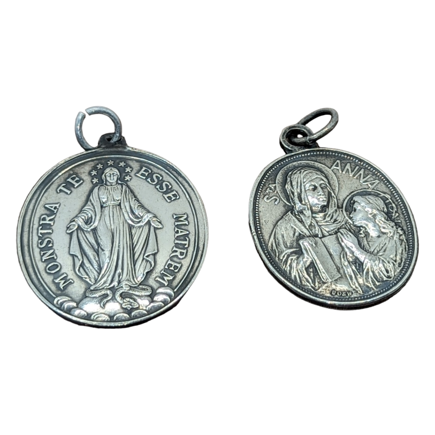 Antique Silver Medals - Monstra Te Esse Matrem and St. Anna by BO&W with Jeanne d'Arc