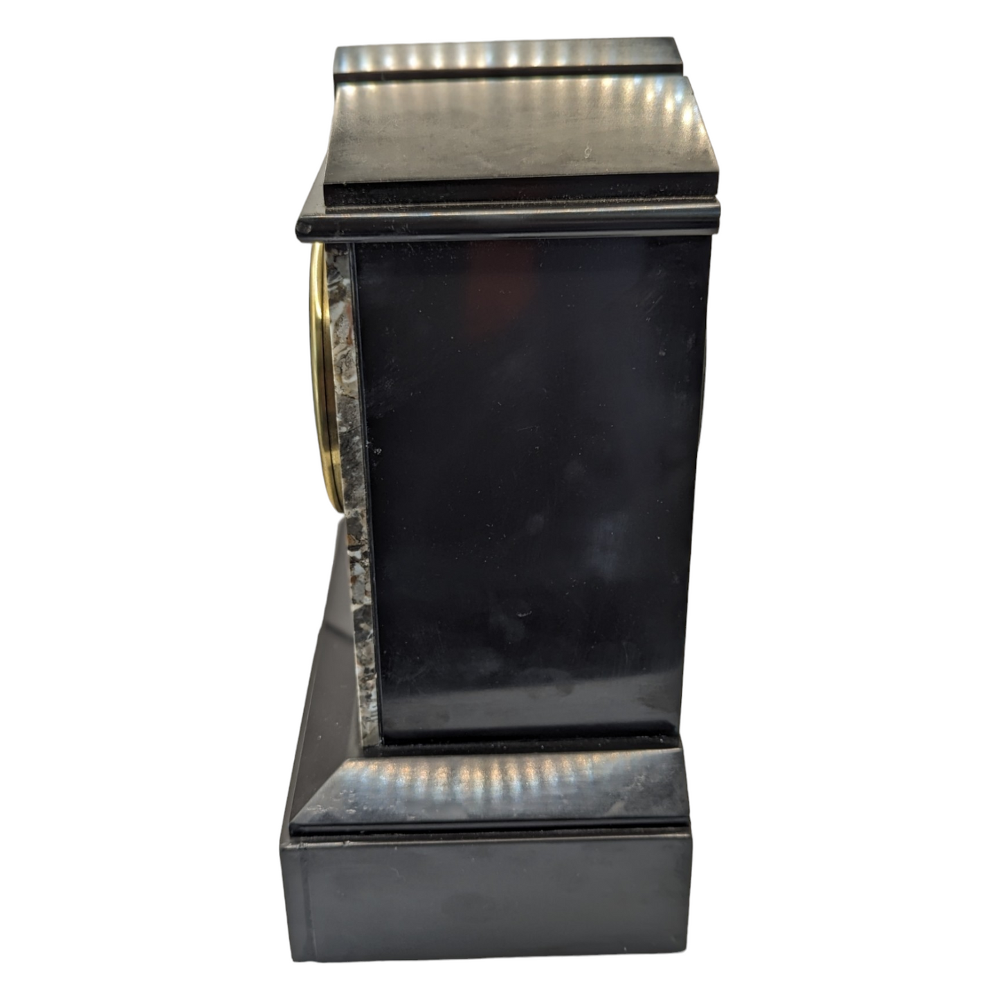 Antique Victorian Black Slate & Marble French Timepiece - 8-Day Movement with Pendulum and Key
