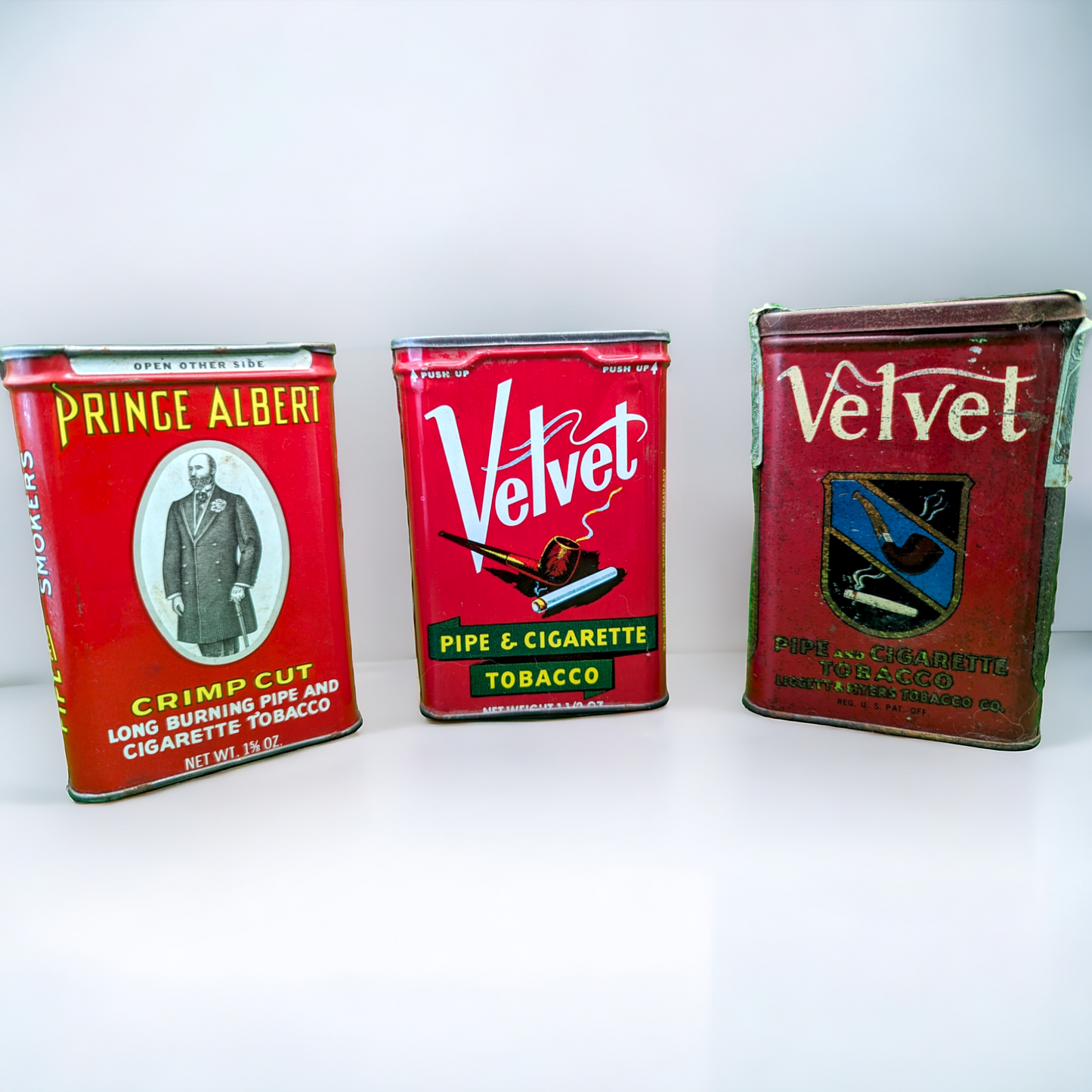 Vintage 1920s Red Tobacco Tins - Prince Albert, Velvet