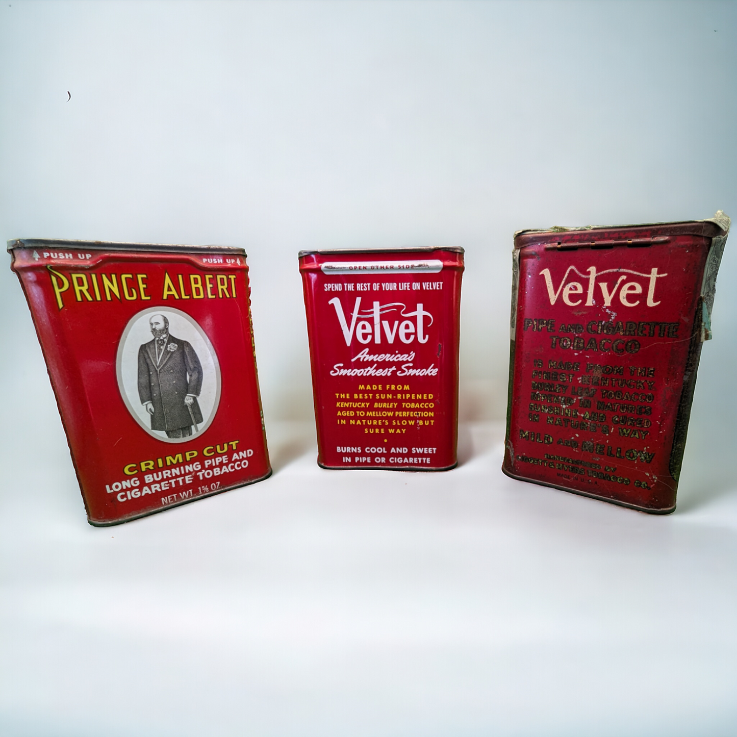 Vintage 1920s Red Tobacco Tins - Prince Albert, Velvet