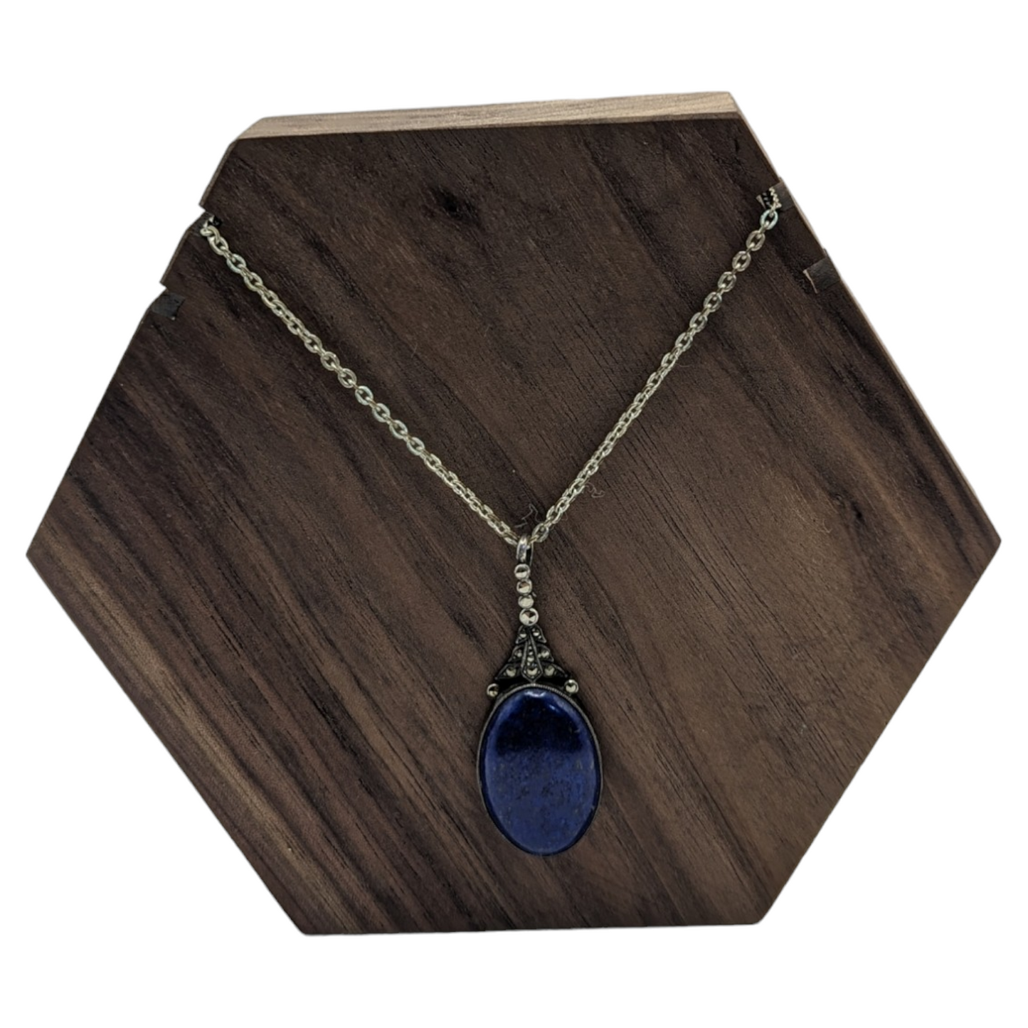 Blue Stone and Marcasite Pendant Necklace