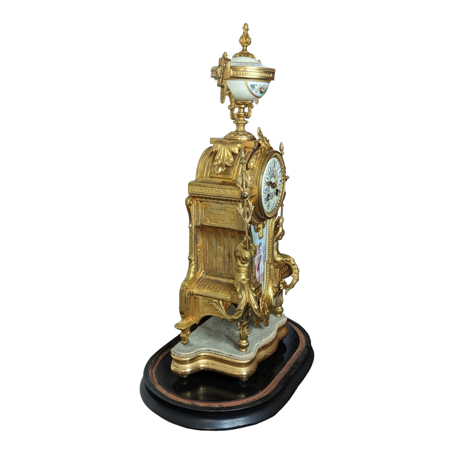 Antique 1800s French Gilt Metal Clock - Sevres Style Porcelain and Rococo Aesthetic