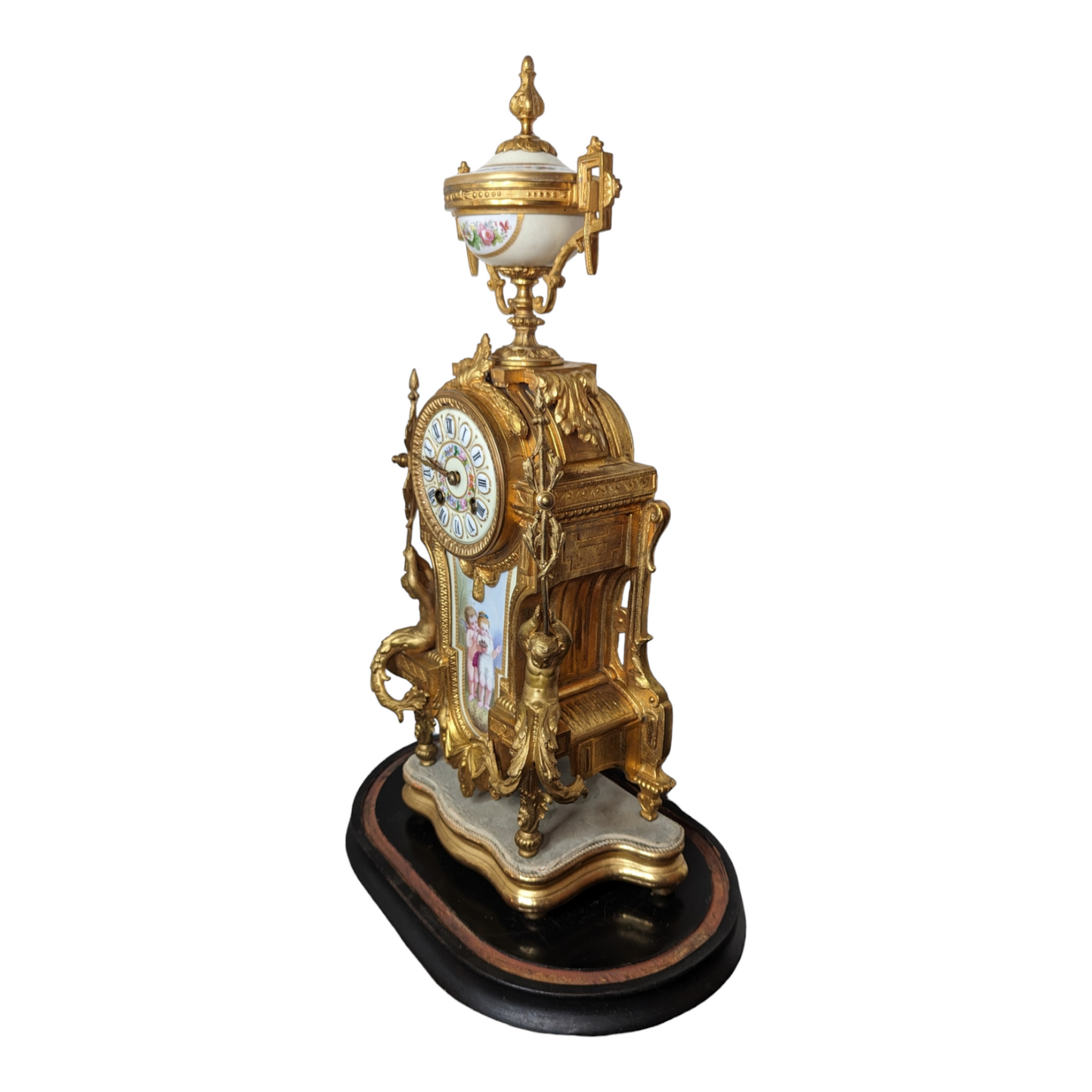 Antique 1800s French Gilt Metal Clock - Sevres Style Porcelain and Rococo Aesthetic