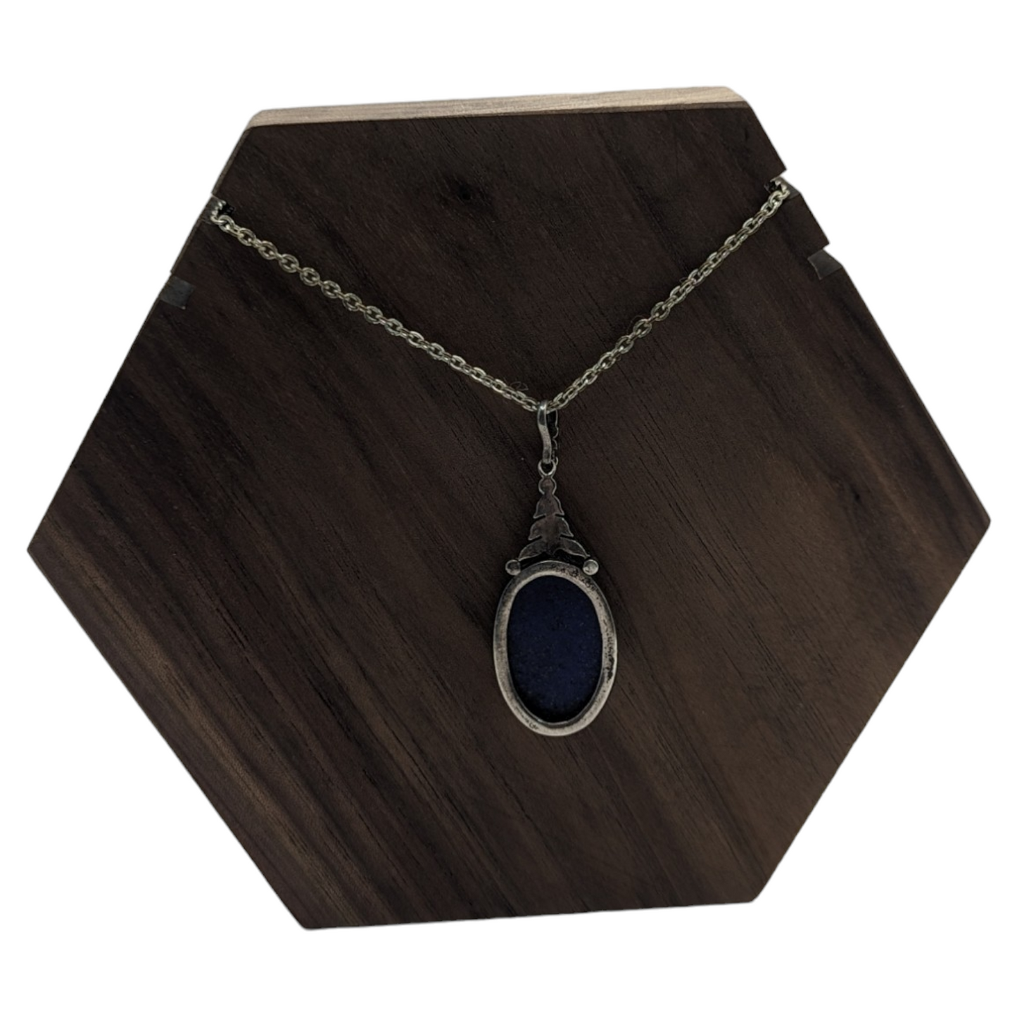 Blue Stone and Marcasite Pendant Necklace